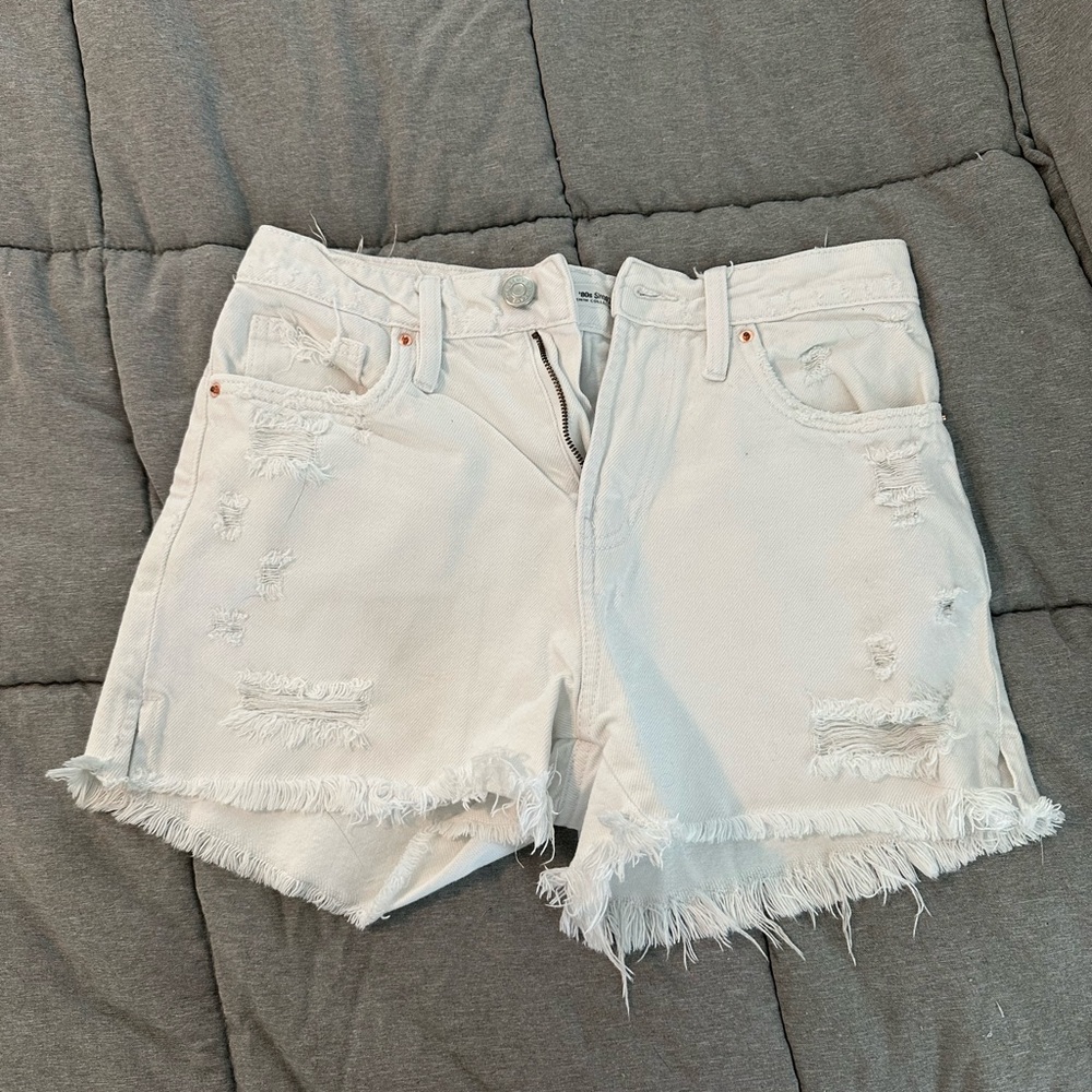 YMI White High Waist Distressed Denim Shorts